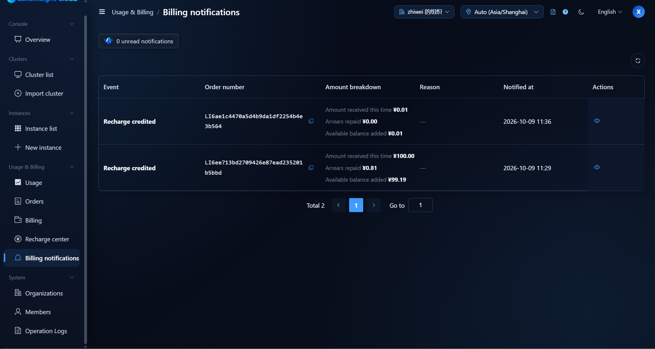 Billing notifications