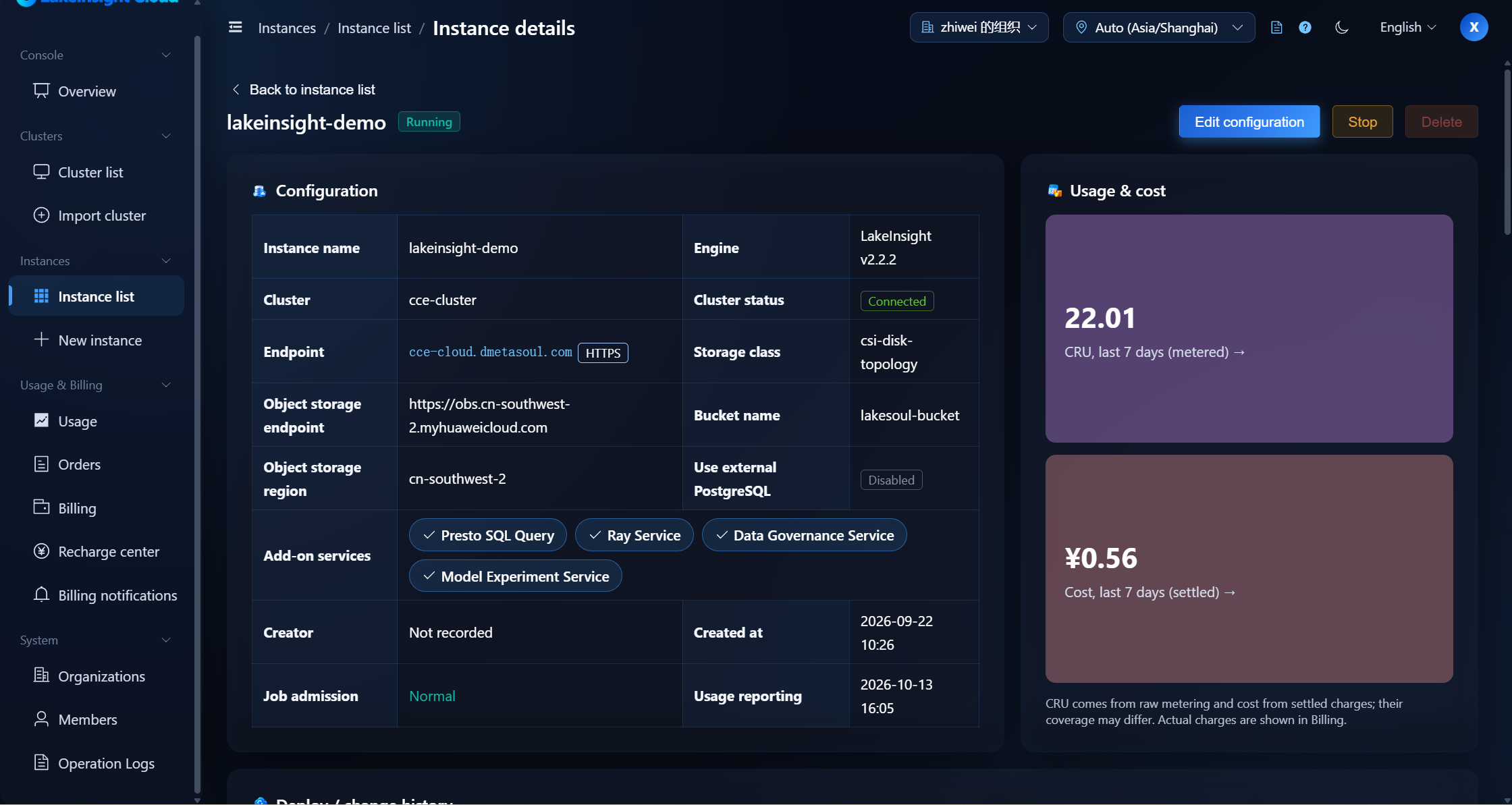 Instance details